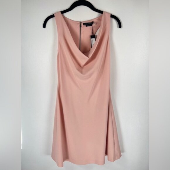 NWT alice + olivia Classics Harmony Racerback Cowl Neck ALine Blush Mini Dress 6 - Picture 6 of 16